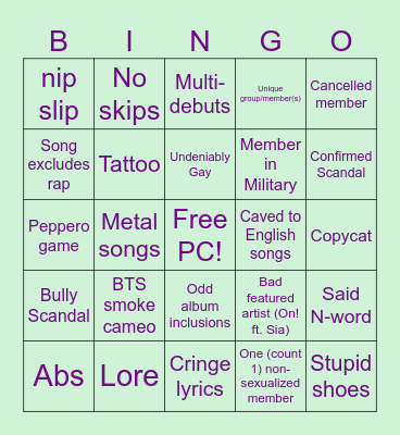 K-pop Bingo Card