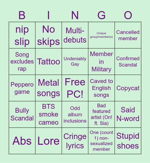 K-pop Bingo Card
