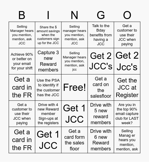 Loyalty Bingo Card