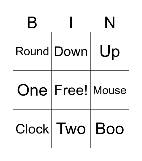 Hickory Dickory Dock Bingo Card