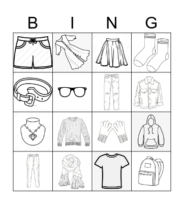 Clothes Bingo! Pictures Bingo Card