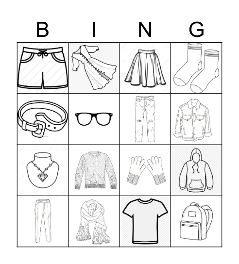 Clothes Bingo! Pictures Bingo Card