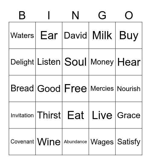 Isaiah 55:1-3 Bingo Card