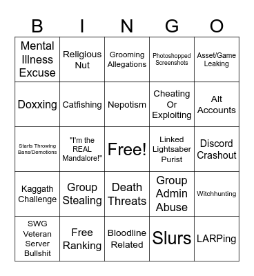 RBLX Star Wars Genre Drama Bingo Card
