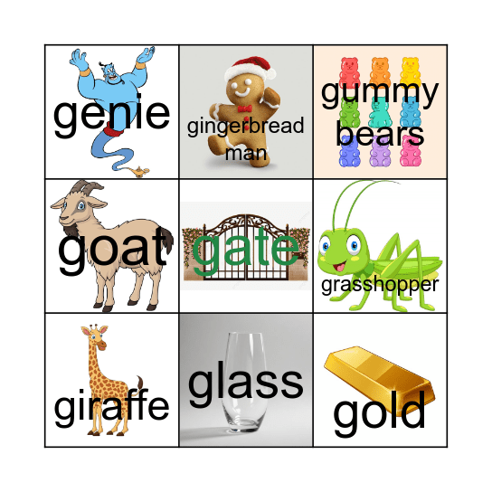 Letter G bingo Card