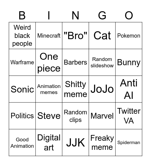Jared Bingo Card