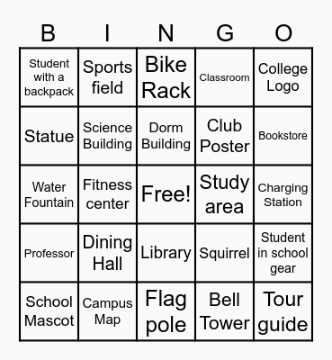 College Tour Bingo! Bingo Card
