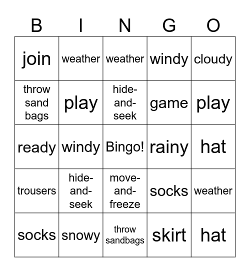 U5-7 Work Bingo Card