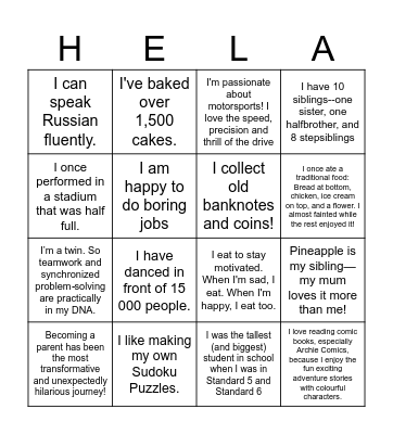 Helang-go! Bingo Card