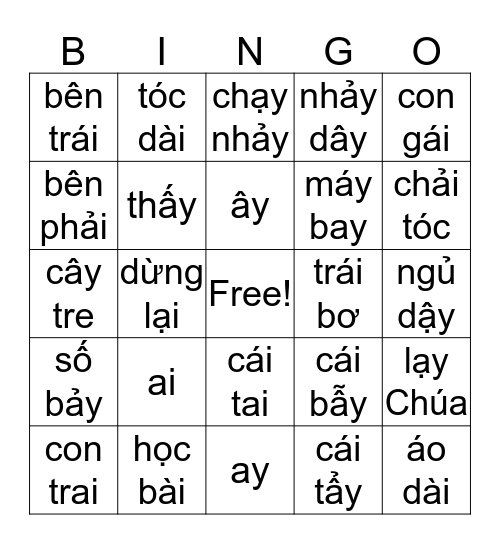 VN3 - Bai 1 Bingo Card