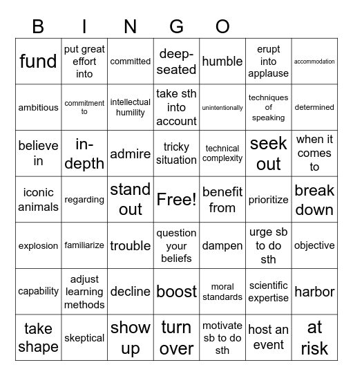 第九周周测卷高频词 Bingo Card