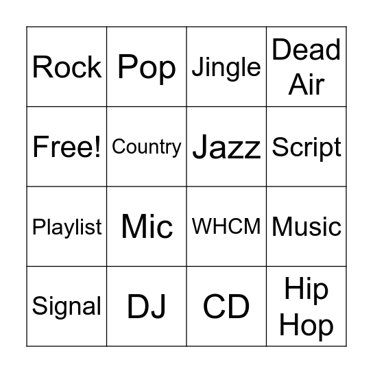 WHCM Radio Bingo Card