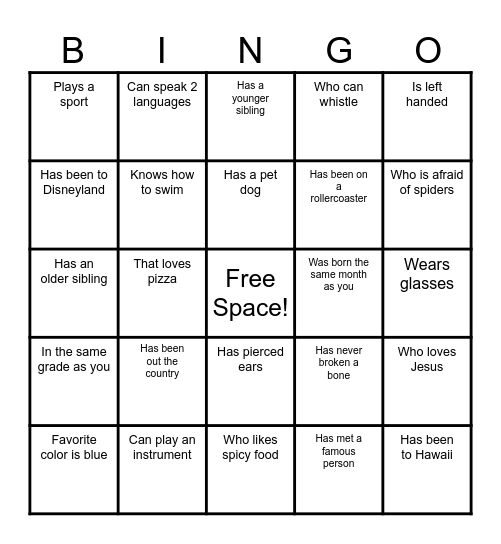 Hope Horizon Middle School BINGO Card
