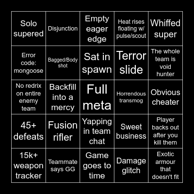 Destiny 2 Quickplay Bingo Card