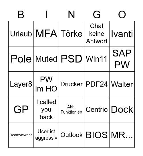 Servicedesk Bingo Card