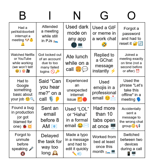 Workfall Bingo Card