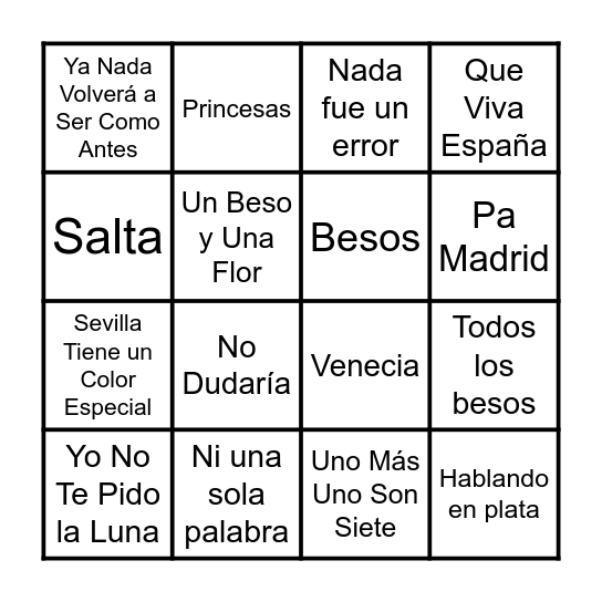 Bingo Musical Bingo Card