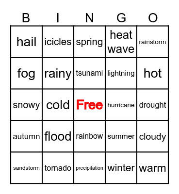WEATHER Bingo Card