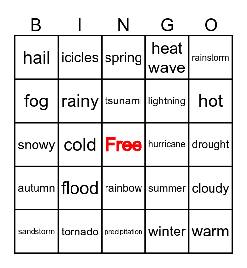 WEATHER Bingo Card