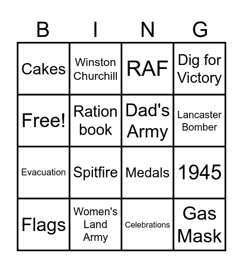VE Day 2025 Bingo Card