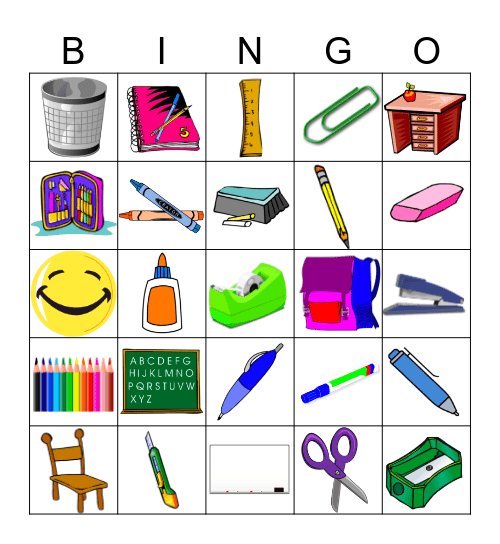 School Supplies Bingo Card