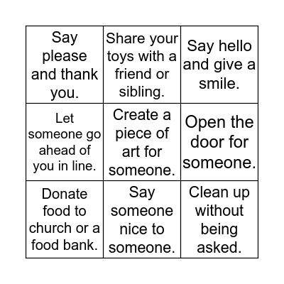 Acts of Kindness Bingo Card