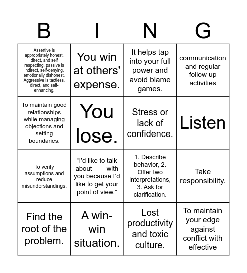 Conflict Management Bingo: "Peace, Productivity, Profit" Bingo Card