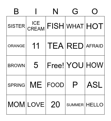 ASL Children Review Bingo Card
