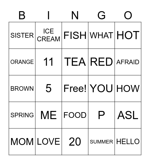 ASL Children Review Bingo Card