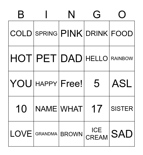 ASL Children Review Bingo Card