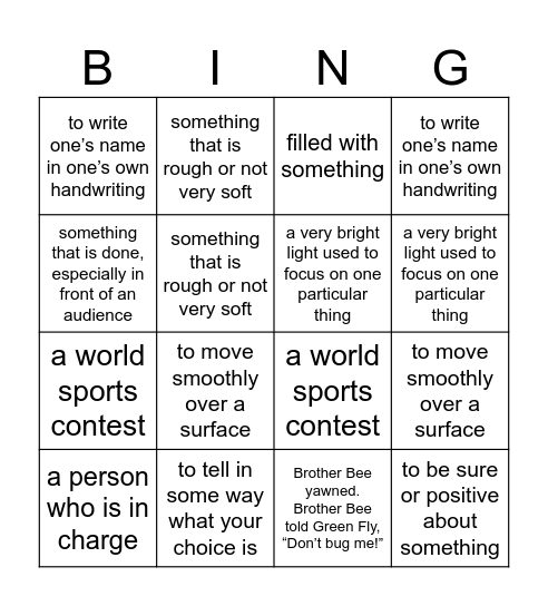 Week 11 Bingo Card