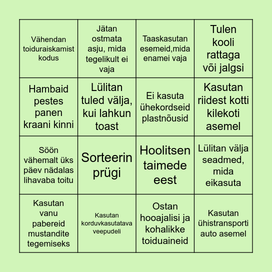 Roheline samm: vähenda oma süsinikujälge 7 päevaga Bingo Card