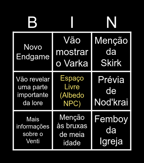 Live Genshin 5.6 Bingo Card