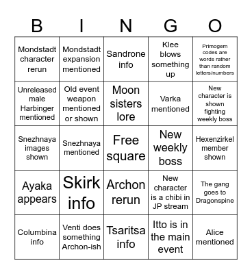 Untitled Bingo Card