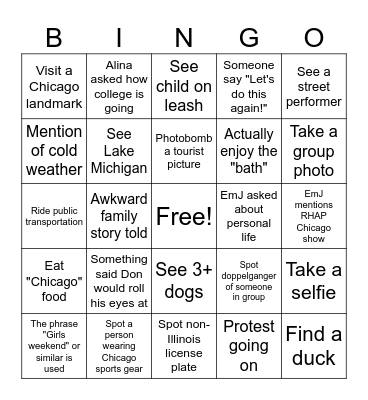 Chicago Ladies Weekend Bingo Card