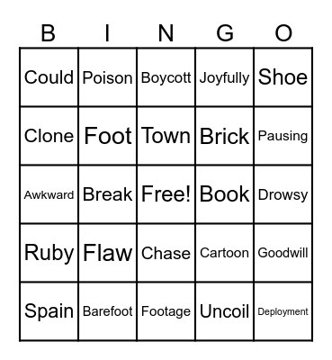 Unit 20 BINGO Card