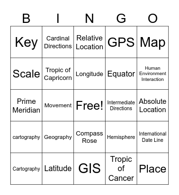 Unit 1 Bingo Card