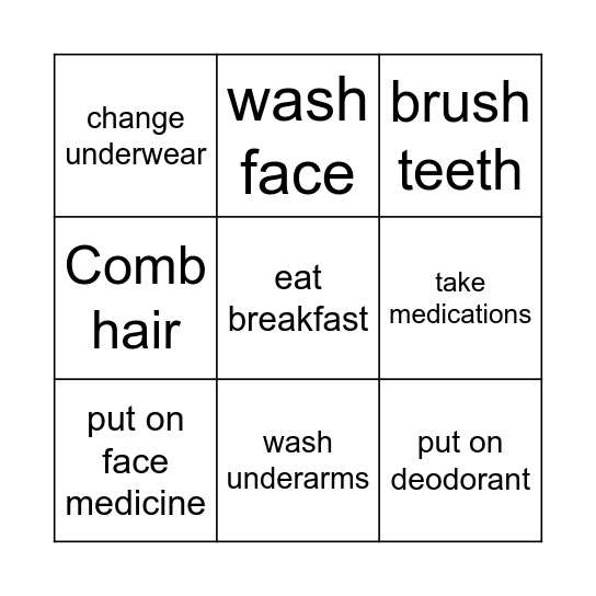 Friday morning Bingo Card