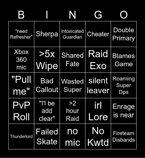 Lfg Bingo Card