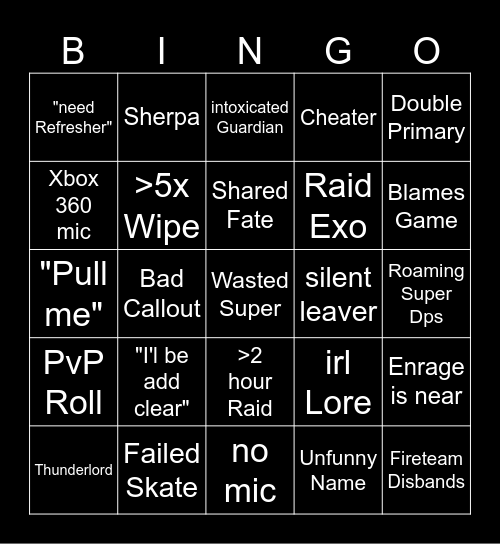 Lfg Bingo Card