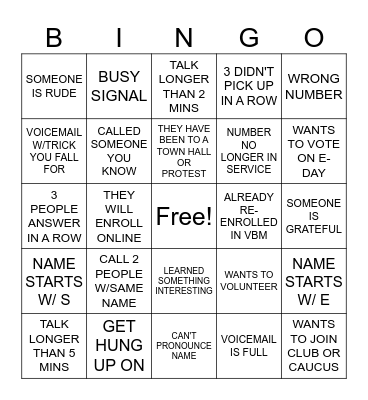 WEEKEND OF ACTION PHONEBANK Bingo Card