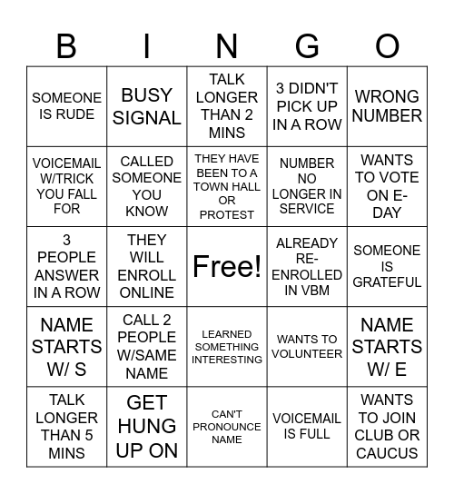 WEEKEND OF ACTION PHONEBANK Bingo Card