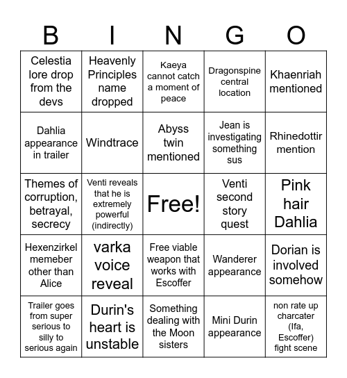 5 point 6 bingo card Bingo Card