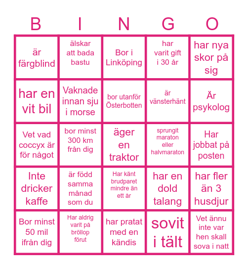 Bröllops Bingo- Hitta någon som... Bingo Card