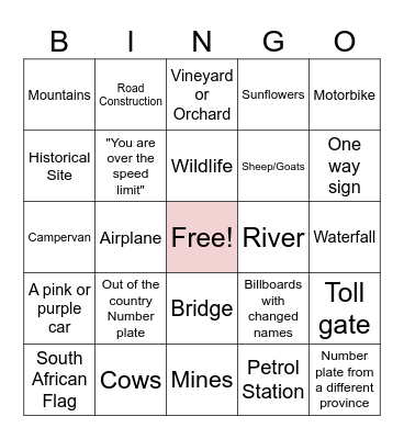 Road Trip Bingo Card