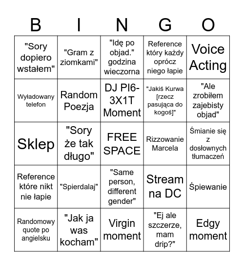 Bartosz Bingo Card