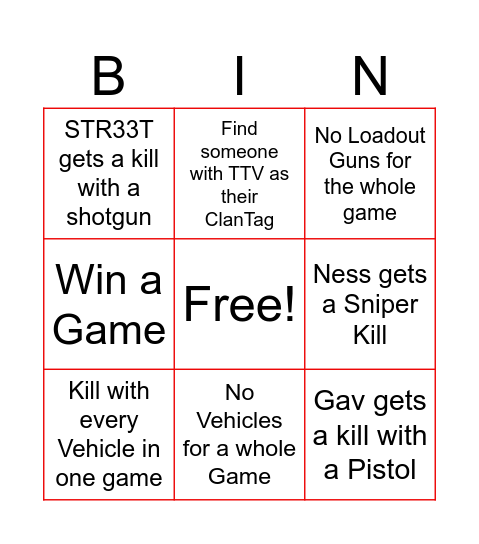 Call of Duty Bingo Card