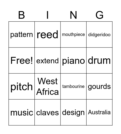 Music Around the World Bingo Card
