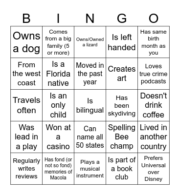 Getting to Know... Bingo Card