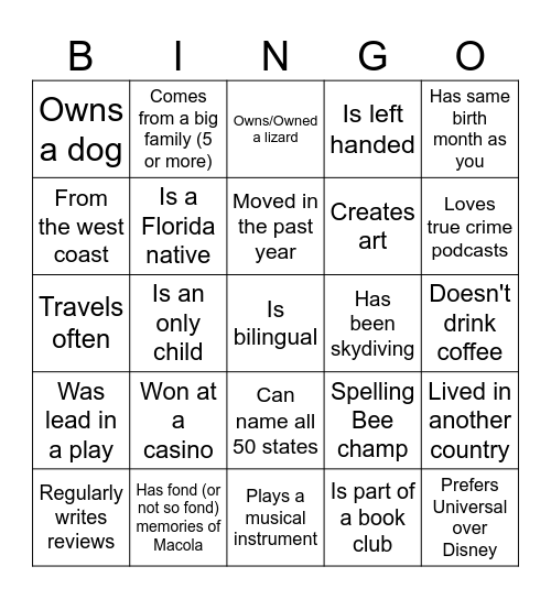 Getting to Know... Bingo Card